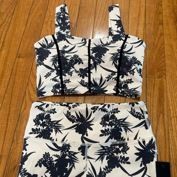 Mono B ivory black corset style sports bra leggings active set small NWT - Picture 5 of 9